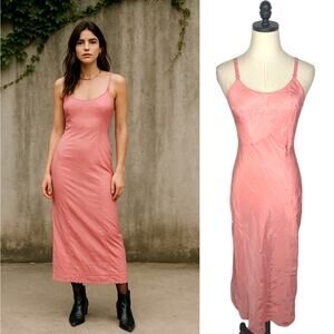 Vintage 40s/50s Snip It Slip Midi Dress 4 Scoop Neck Rickrack Trim Coral Pink S